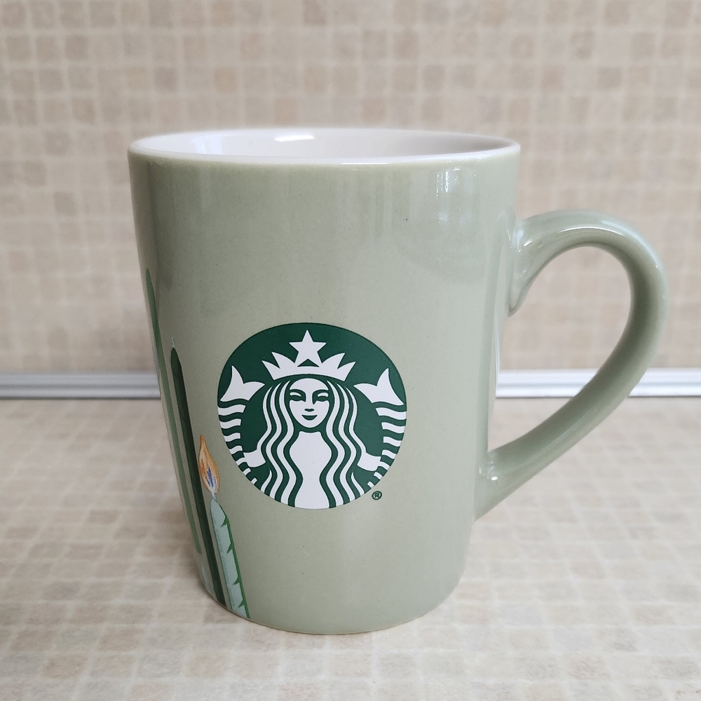 STARBUCKS 2021 HAPPY BIRTHDAY CANDLE Starbuck Coffee Mug Cup 10oz Sage Green EUC